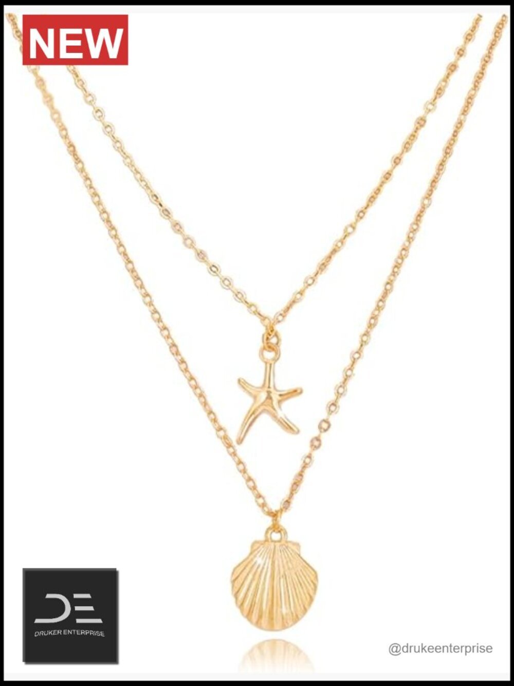 Gold Layered Starfish Shell Necklace, Dainty Ocean Beach Pendant, Boho